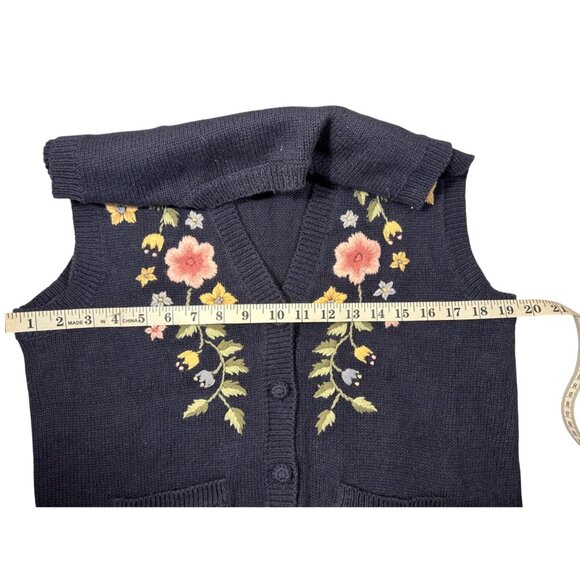 Vintage Floral Embroidered Sweater Vest Sz M Cottagecore Granny Ramie Blend - Picture 3 of 9